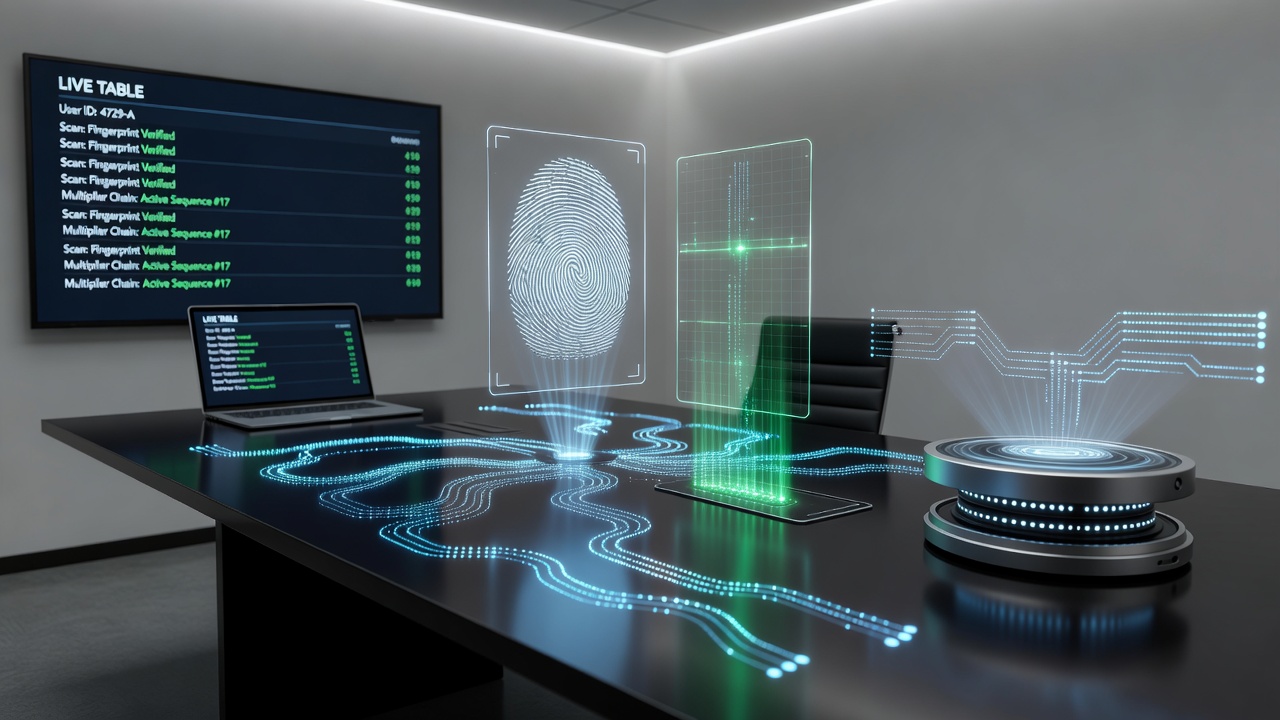 Biometric authentication interface integrated with live casino gaming platforms showing fingerprint and facial recognition options