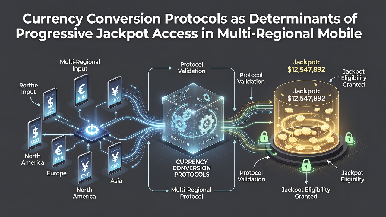 Mobile interface demonstrating progressive jackpot access across different currency regions with protocol indicators