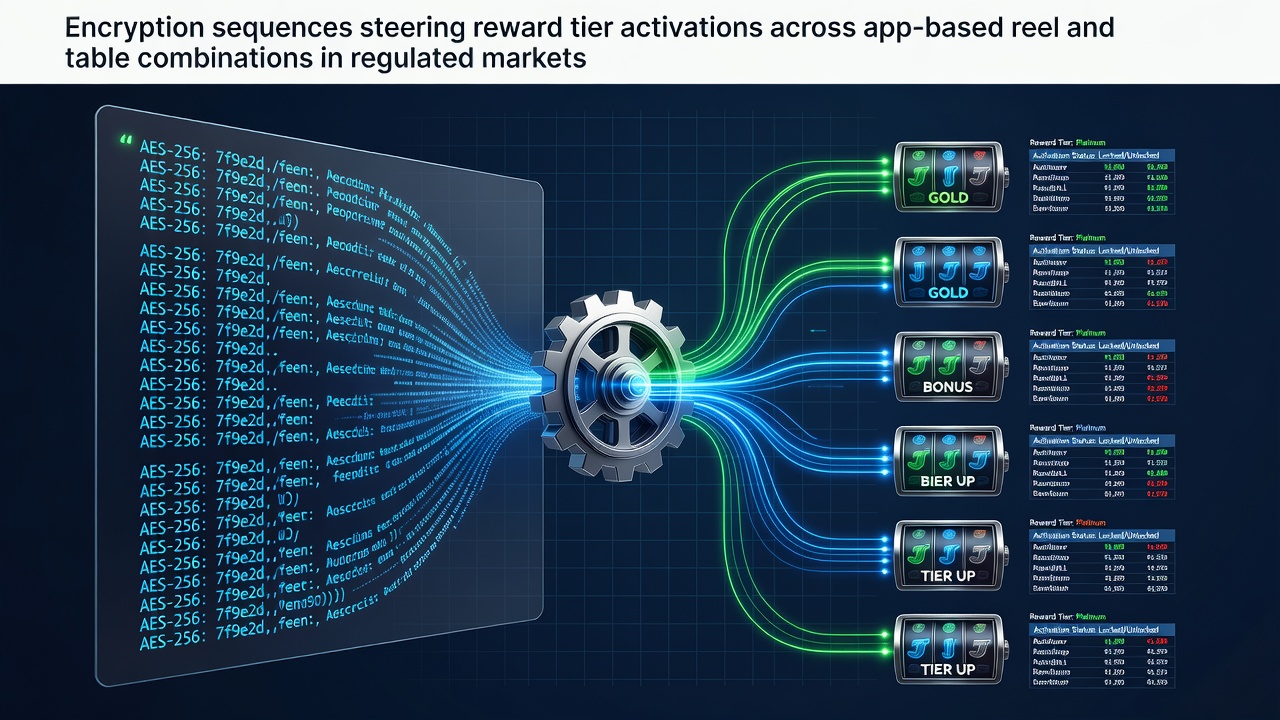 Secure encryption flow diagram showing reward tier activation in mobile reel and table gaming apps