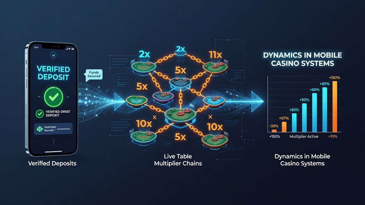 Live dealer table on mobile screen displaying multiplier chain progression during active play