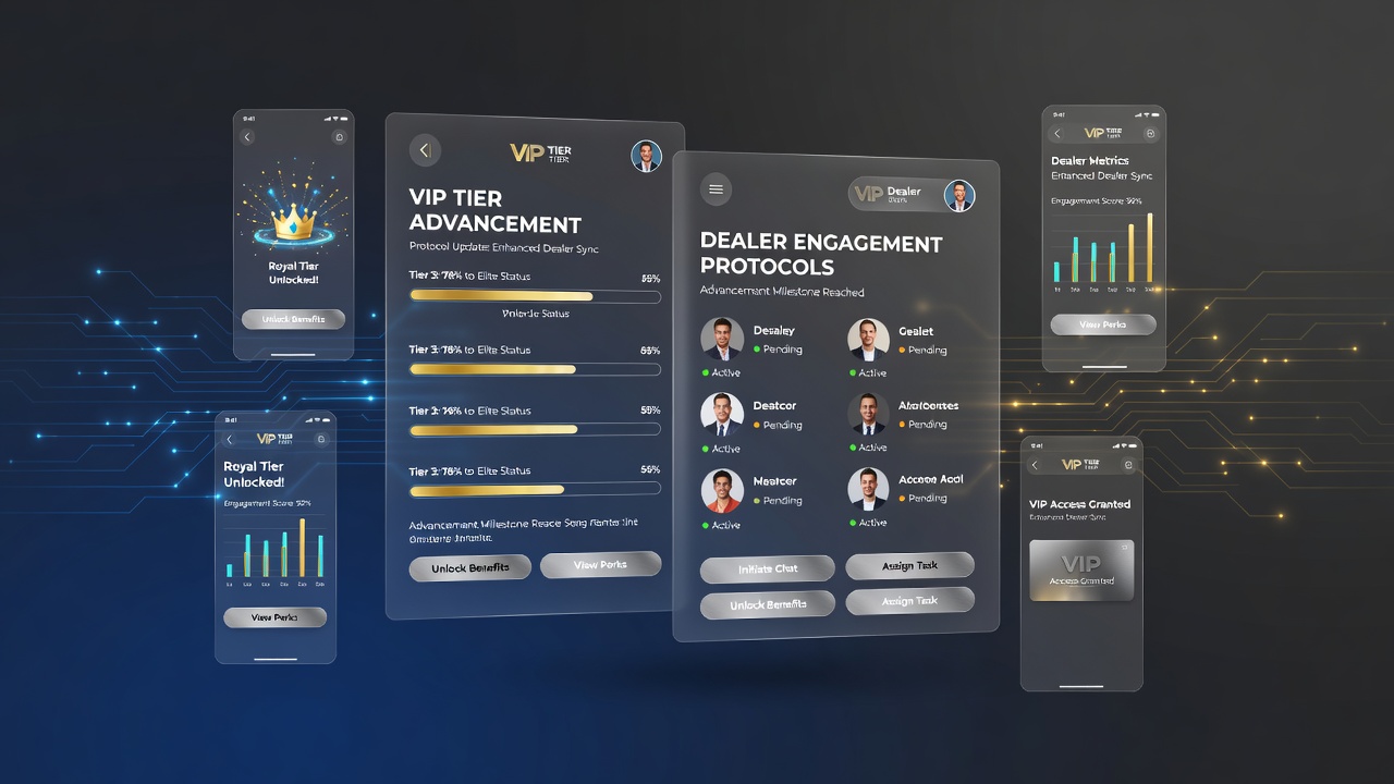 Mobile casino interface showcasing VIP progression elements and live dealer integration