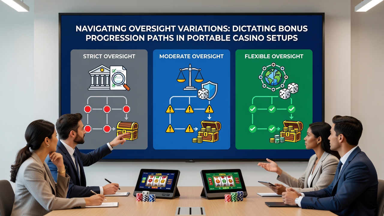 Mobile app screens showing bonus progression dashboards under different regulatory compliance modes