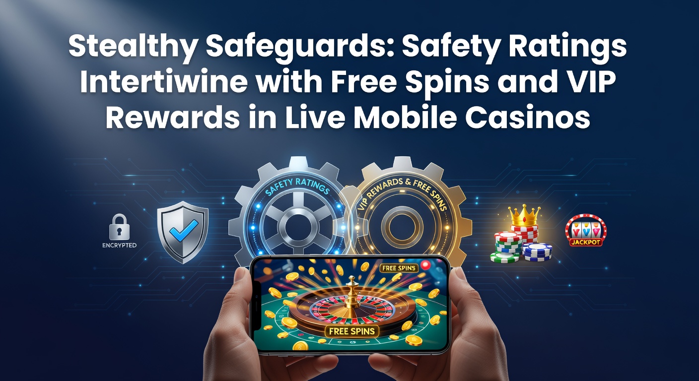 Mobile casino interface showing live dealer game with safety rating badge and free spins offer